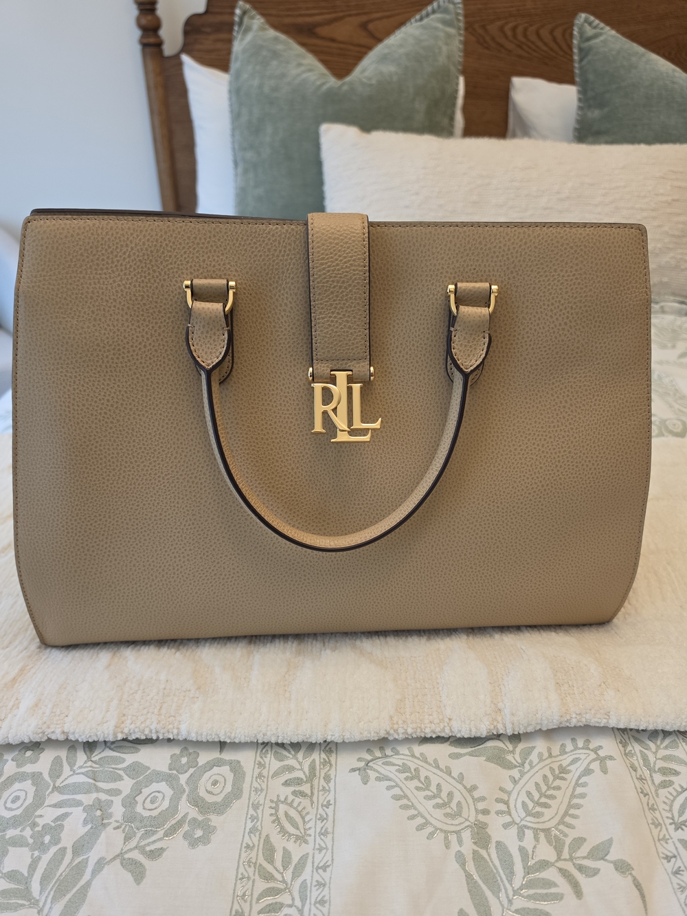 Ralph Lauren Pebbled Leather Handbag with Gold Hardware